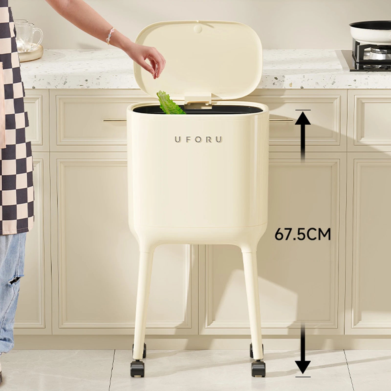 Trash Can with Wheels Large Capacity Garbage Bin Minimalist Household Waste Paper Bucket  for Bedroom Living Room Kitchen Office