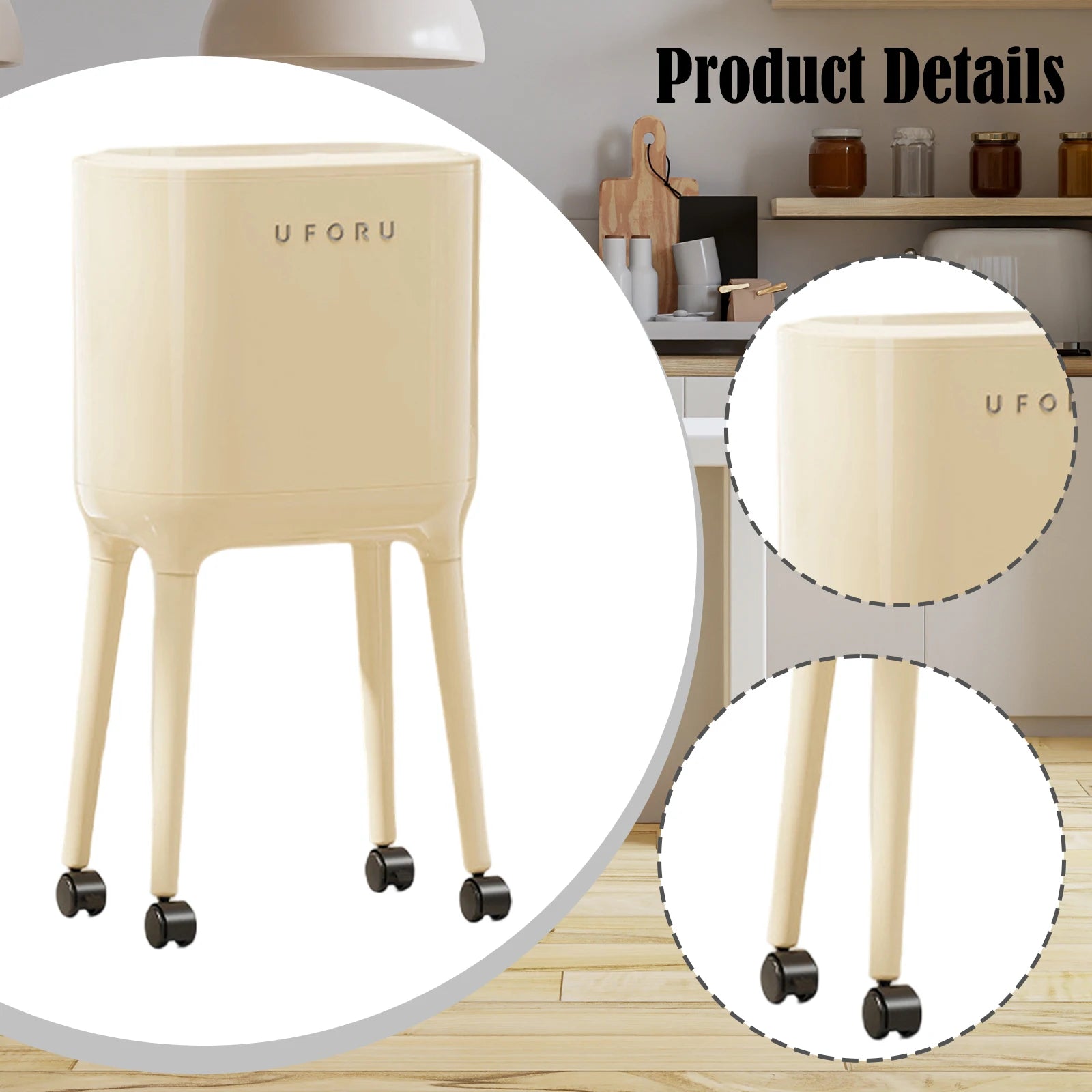 Trash Can with Wheels Large Capacity Garbage Bin Minimalist Household Waste Paper Bucket  for Bedroom Living Room Kitchen Office