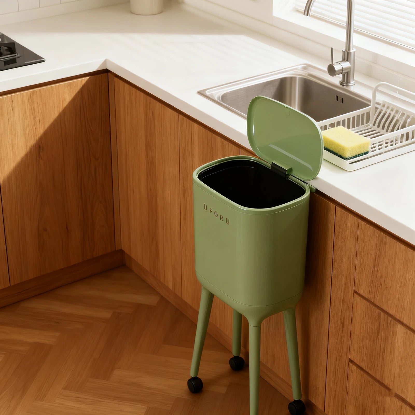 Trash Can with Wheels Large Capacity Garbage Bin Minimalist Household Waste Paper Bucket  for Bedroom Living Room Kitchen Office