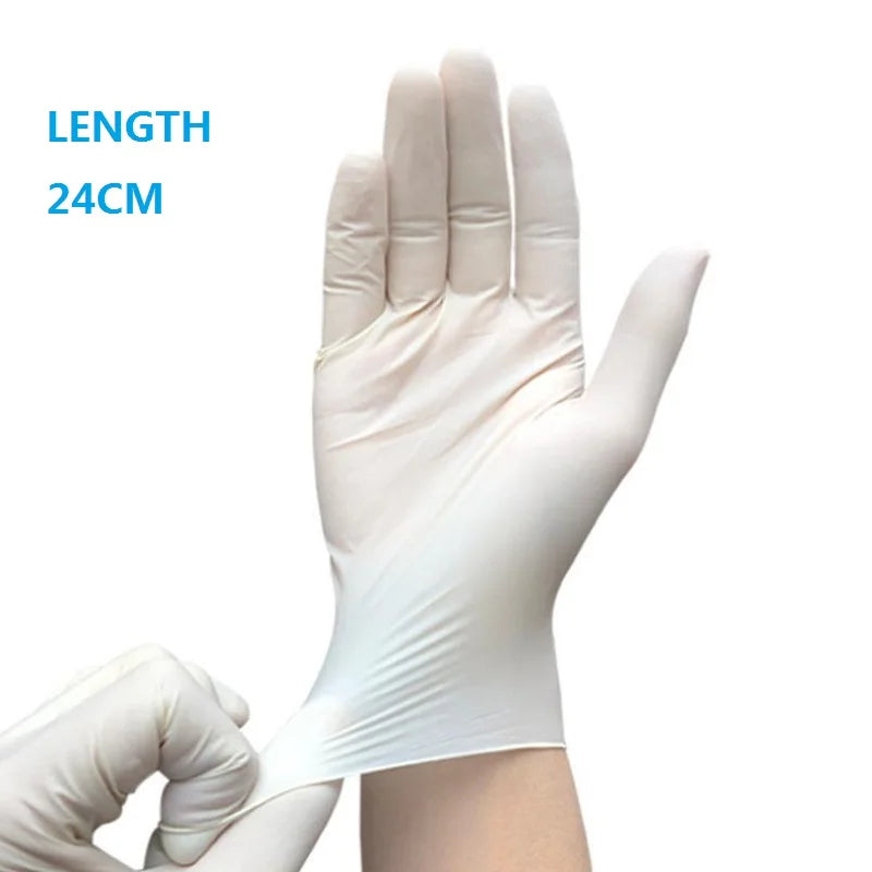 Universal Latex Gloves Disposable White Non-Slip Acid Laboratory Rubber Latex Gloves Household Cleaning Disposable 100/50/30PCS