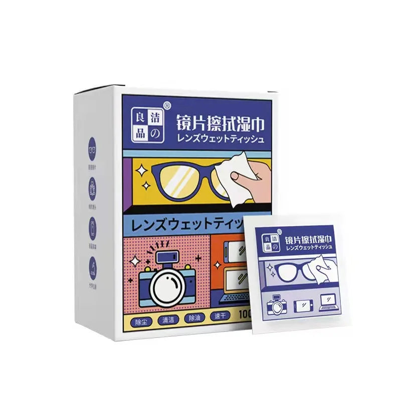 Disposable Lens Cleaning Wipes 100pcs Anti Fog Glasses Wipes Spectacle Clean Tissues Anti Static Phone Computer Screen Wipes