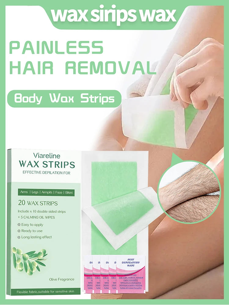1 Box Contains 20 Facial and Body Wax Strips* 5 Cleansing Wipes for Painless Hair Removal