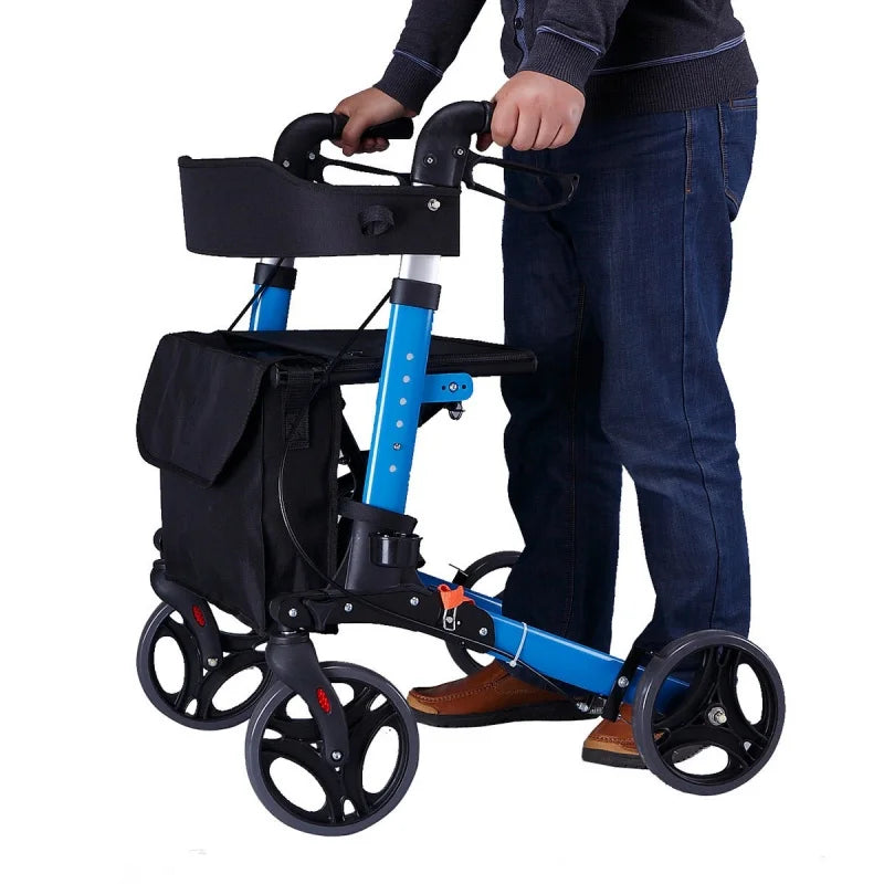 Portable Four-Wheel Shopping Cart For Elderly Aluminum Alloy Travel Rollator With Comfortable Seat And Wheels