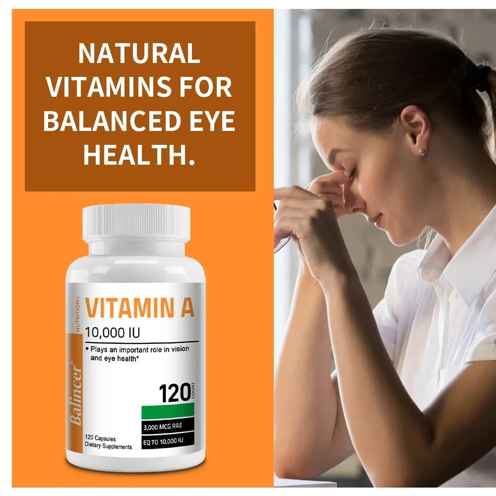 Vitamin A Capsules - Antioxidant, Promotes Healthy Skin, Eyes, and Immune System, Helps Improve Vision, Non-GMO, 120 Capsules