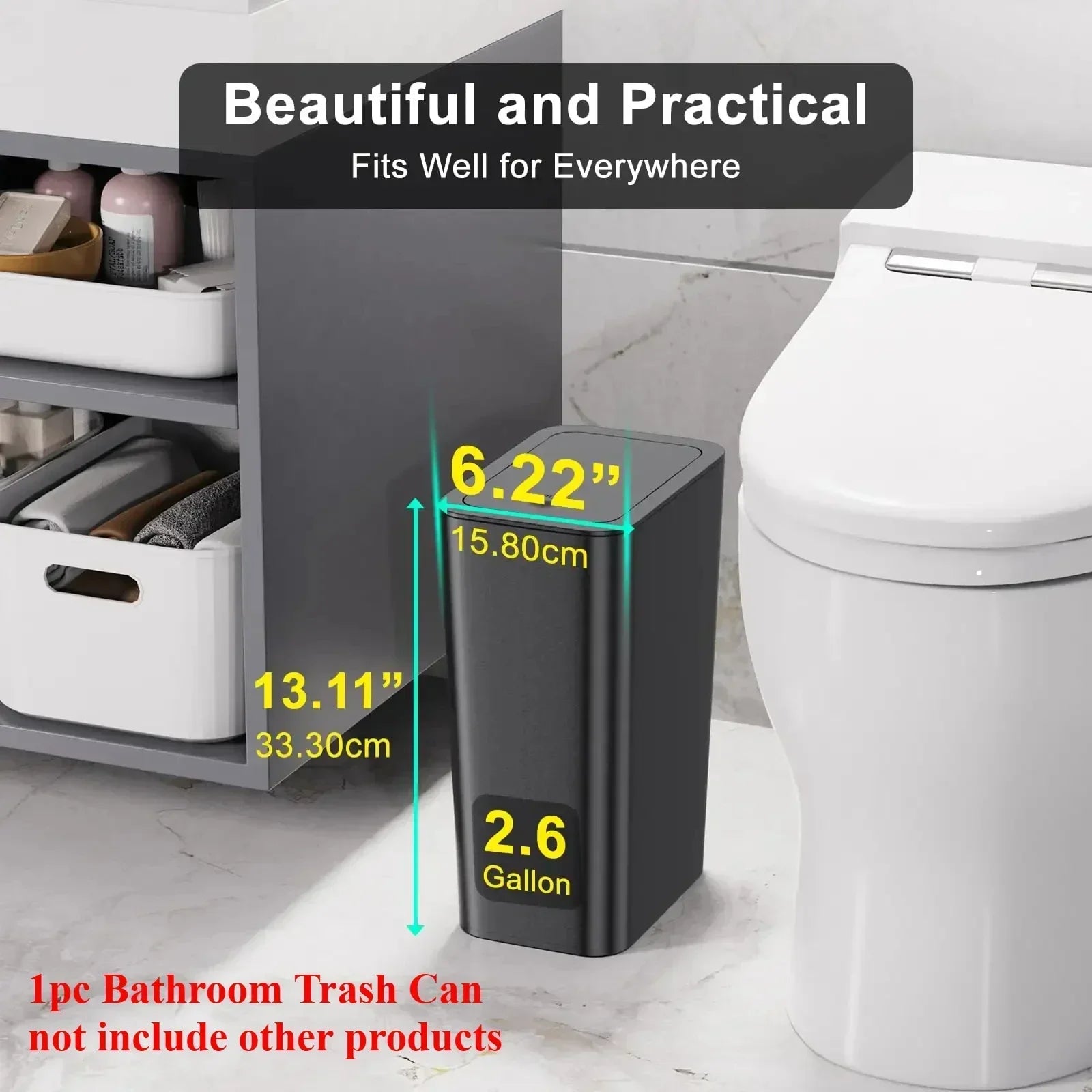 Space-Saving Quiet-Close Trash Can - 3/5L, Eco-Friendly Sealed Bin for Kitchen & Office, No Electricity Needed