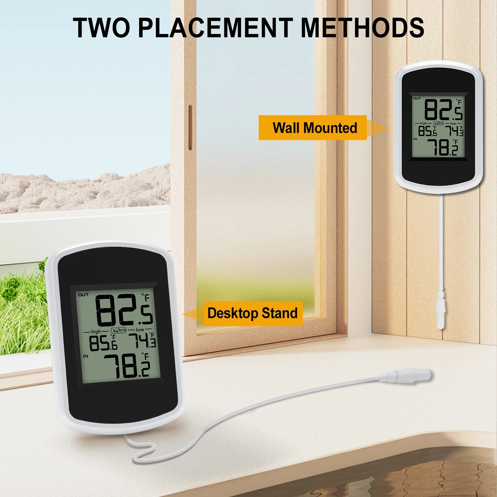 Digital Thermometer Waterproof Indoor Outdoor with 2m Probe Sensor Min/Max Memory LCD Display for Home Garden Fridge Aquarium