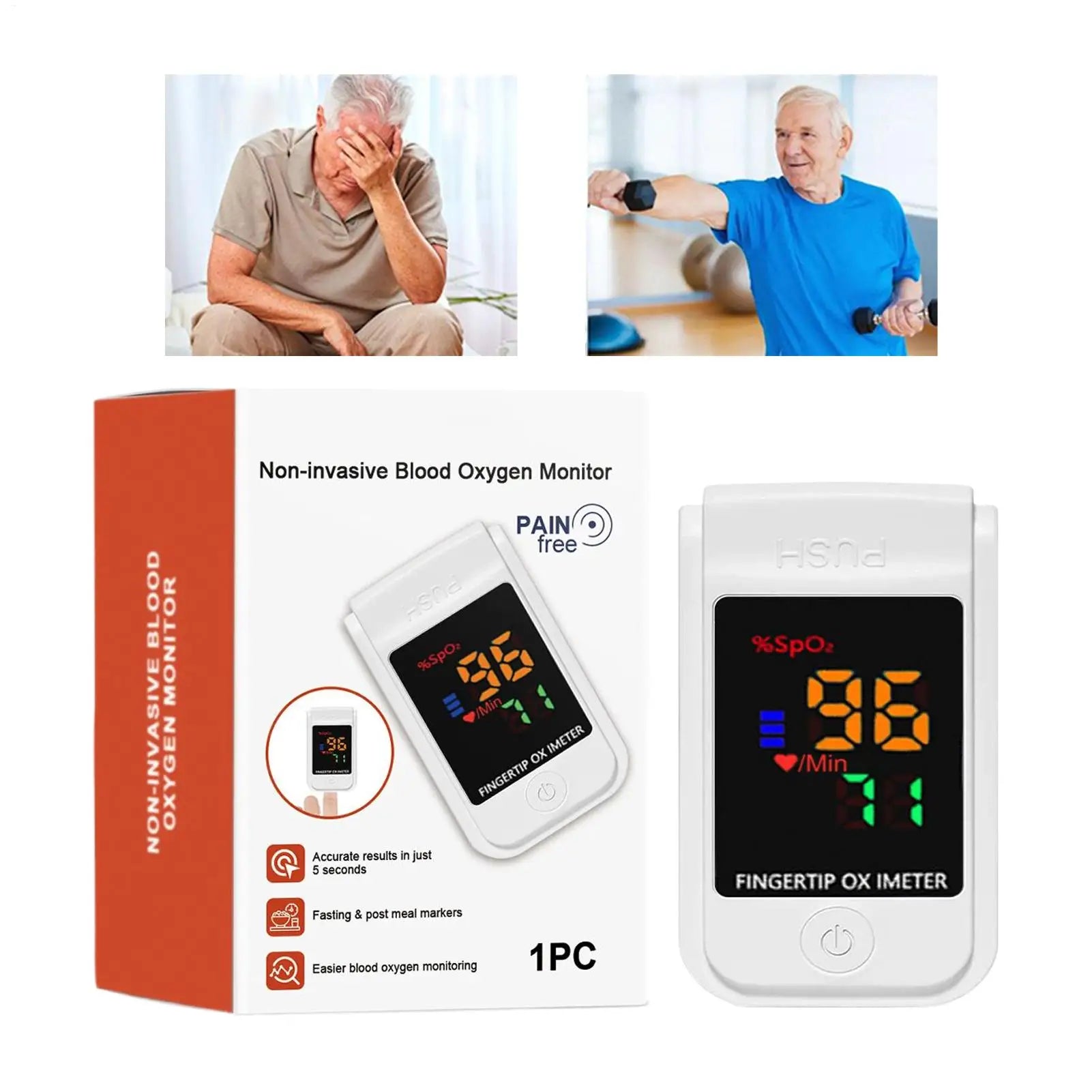 2025 Oxygen Monitor Non Invasive Home Oxygen Monitor Portable Fingertip Pulse Oximeter Device for Fitness Elderly Care Pre-Meal