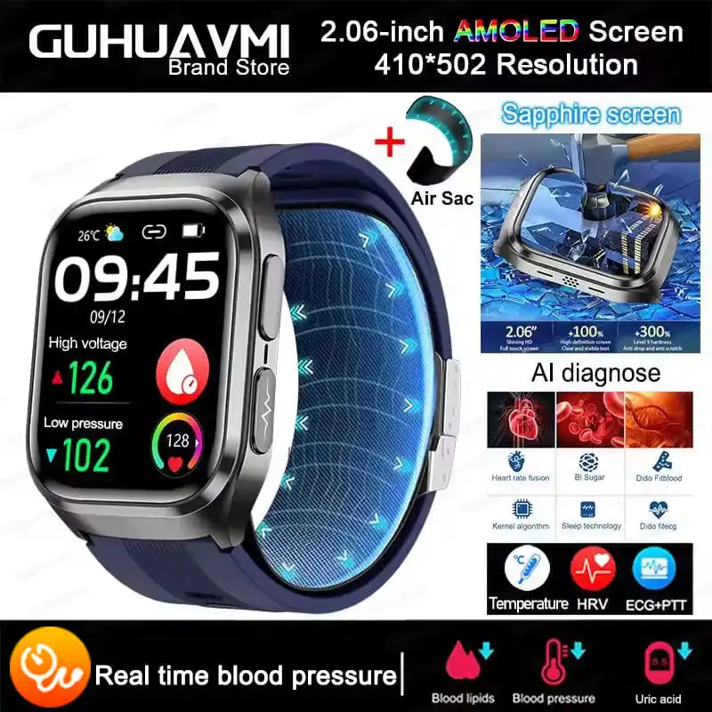 2025 AI Diagosis ECG Health Smart Watch Men Blood Pressure Lipid Uric Acid NFC Air Pump Airbag Health Smartwatches Women For IOS