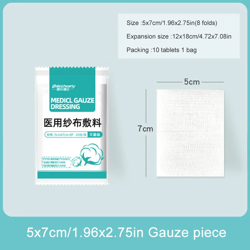 10/400pcs Sterile Medical Gauze Block Combat Hemostatic  Wound Dressing Sterile Medical Gauze Pad Wound Care Supplies