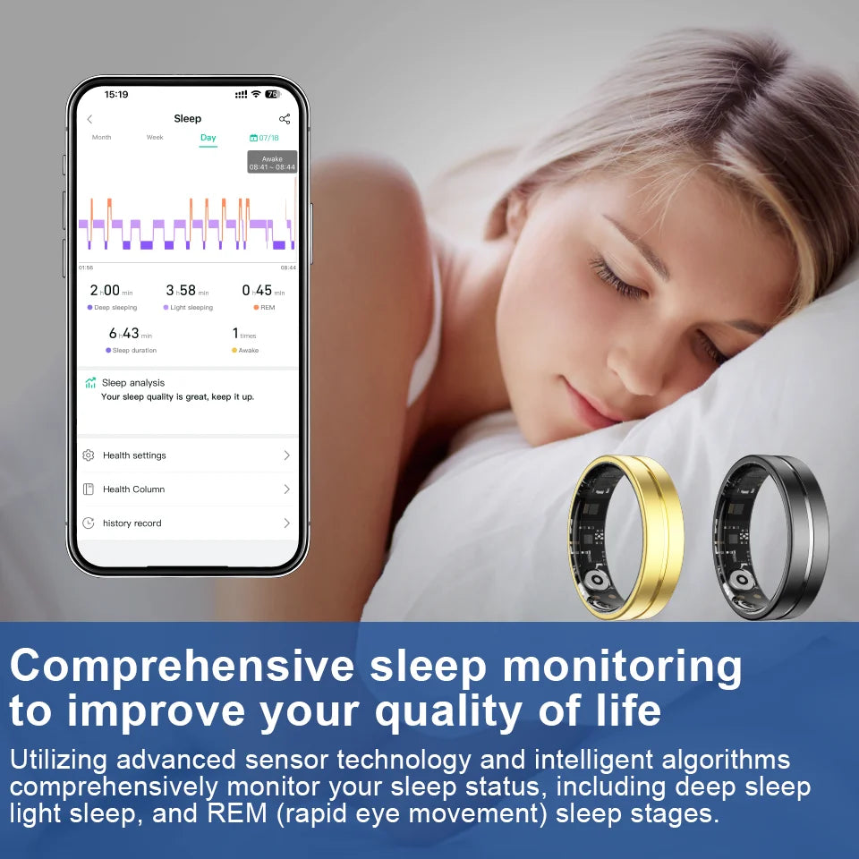 Intelligent Health Tracker Stylish Design Multi-Functional Fitness Ring Monitoring IP68 Waterproof Rings for Sleep Gaming Sports