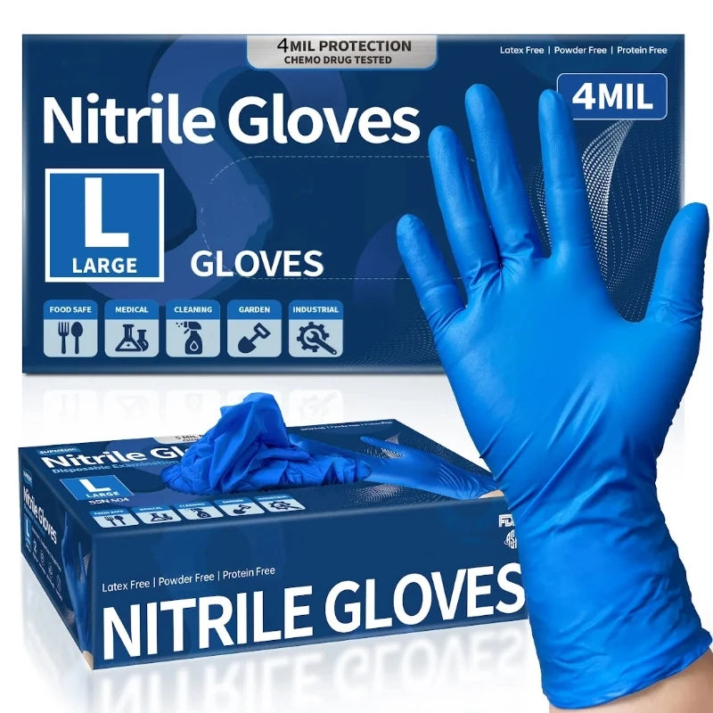 20/50/100PCS Nitrile Gloves Disposable Blue 4mil Latex Free Auto Safety Protective Gloves Thick Industrial Mechanic Work Gloves