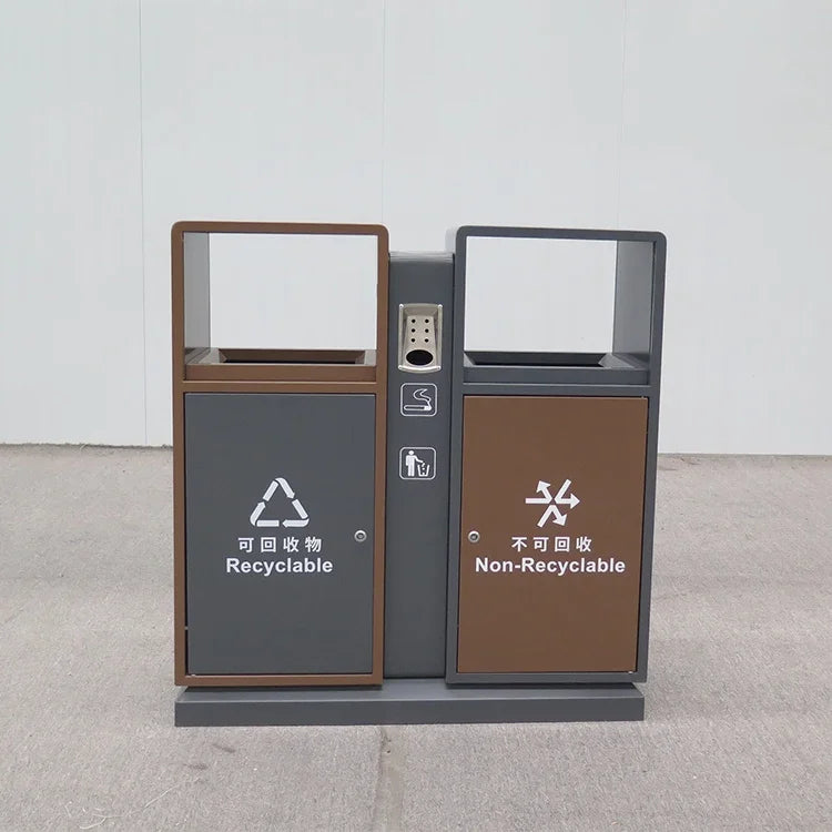 Large Outdoor Commercial Recycle Double Waste Bin Rectangular Steel Trash Can Big Size Standing Classified Garbage Bins