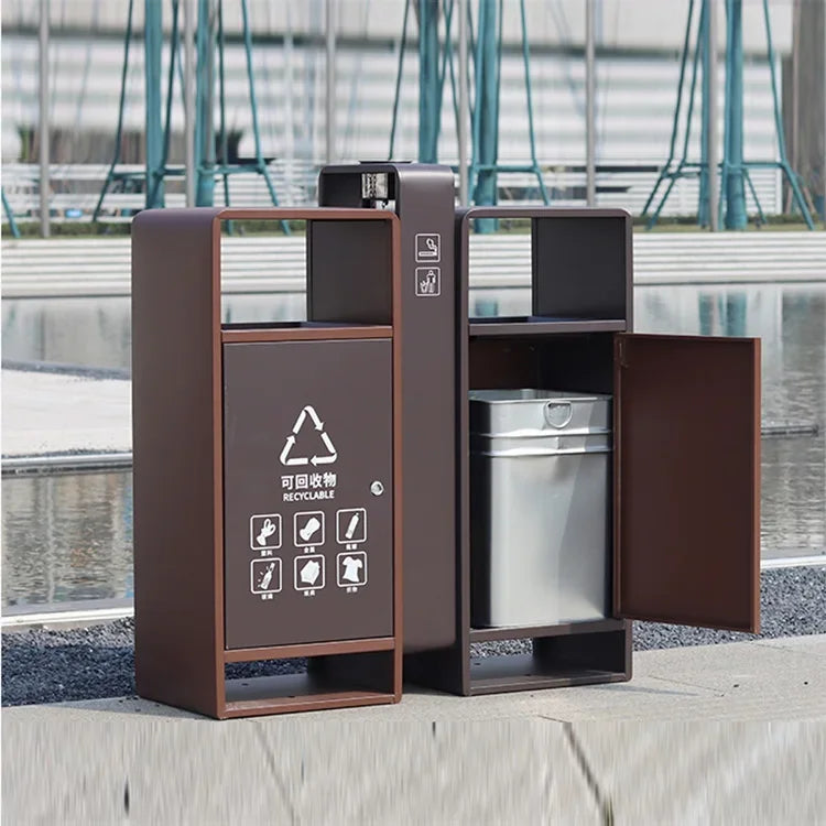 Large Outdoor Commercial Recycle Double Waste Bin Rectangular Steel Trash Can Big Size Standing Classified Garbage Bins