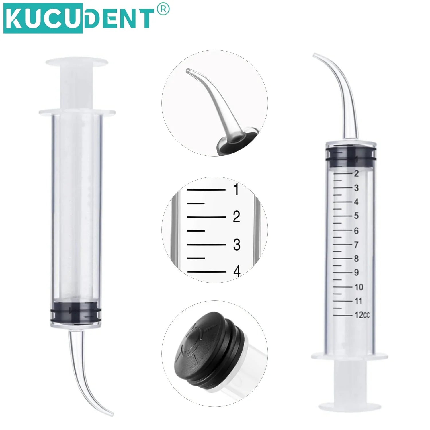 5pcs Dental Irrigation Syringe With Curved Tip 12ml Tip Diameter 1.9mm Disposable Impression Syringes for Dentist Use Oral Care