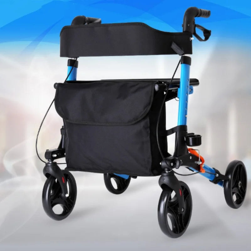 Portable Four-Wheel Shopping Cart For Elderly Aluminum Alloy Travel Rollator With Comfortable Seat And Wheels