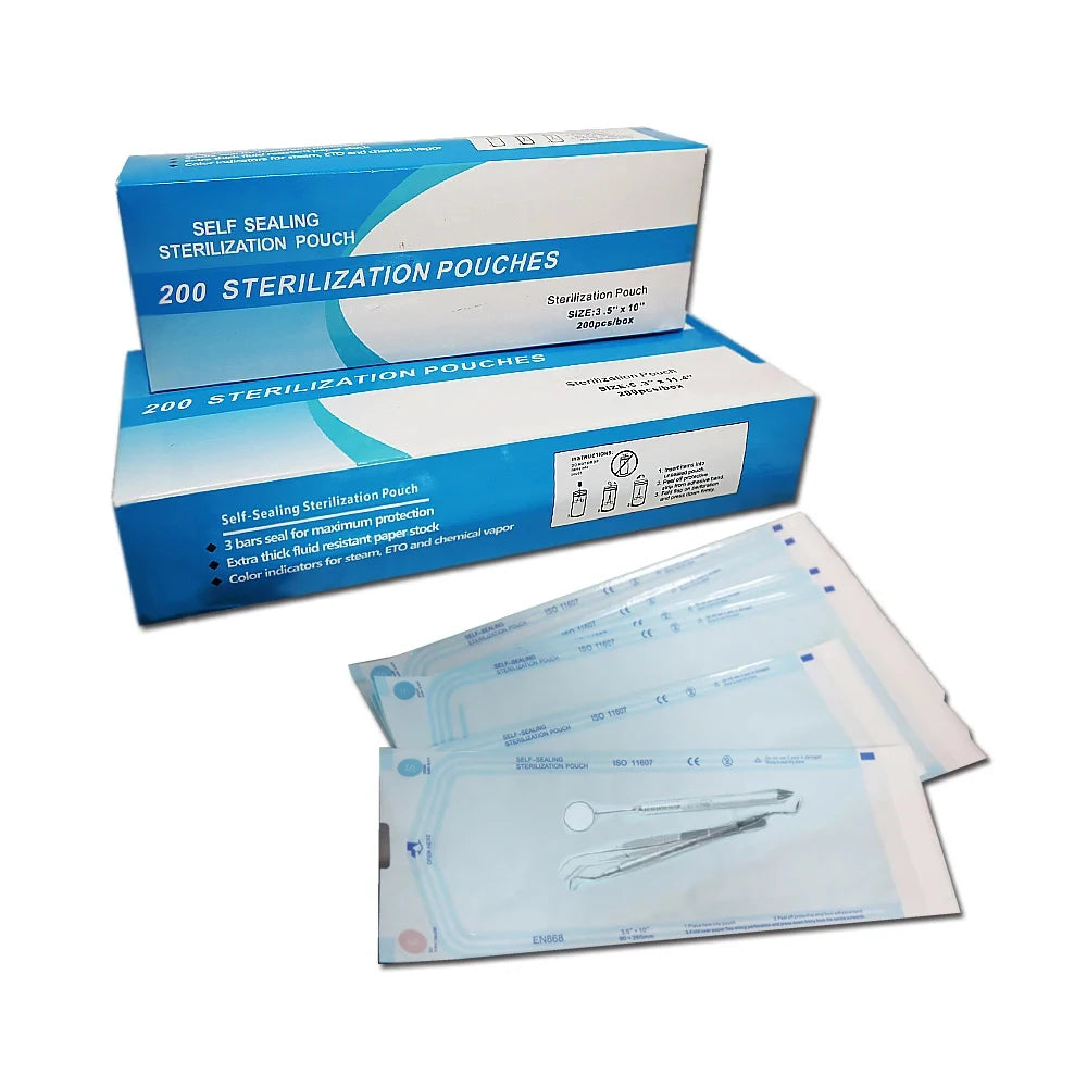 Sterilization Pouches Self Sealing 200 Pcs 135x290mm Color Changing Indicator Latex Free Dental Medical Autoclave Bags for Nail