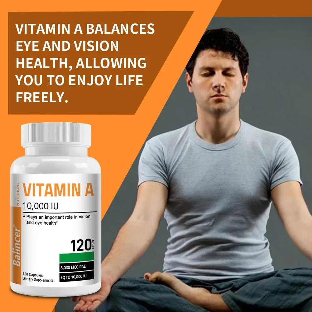 Vitamin A Capsules - Antioxidant, Promotes Healthy Skin, Eyes, and Immune System, Helps Improve Vision, Non-GMO, 120 Capsules
