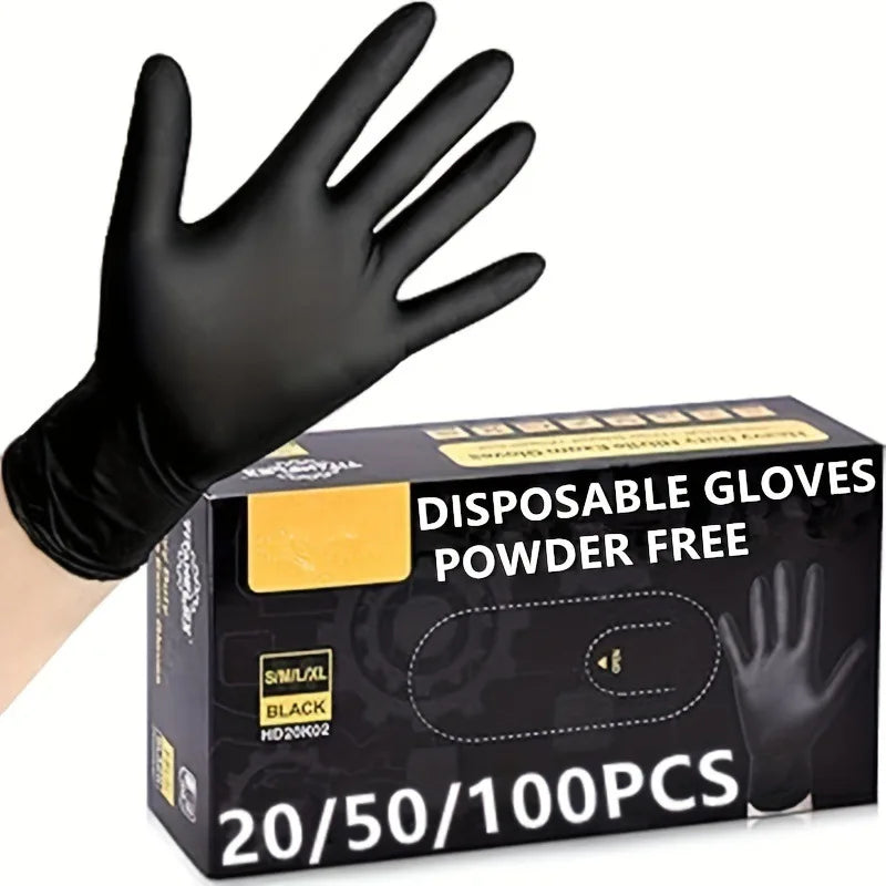 6 Mil Black Nitrile Gloves - Heavy Duty, Chemical Resistant, Disposable - for Medical, Cleaning, Cooking, Industrial (100 Pcs)
