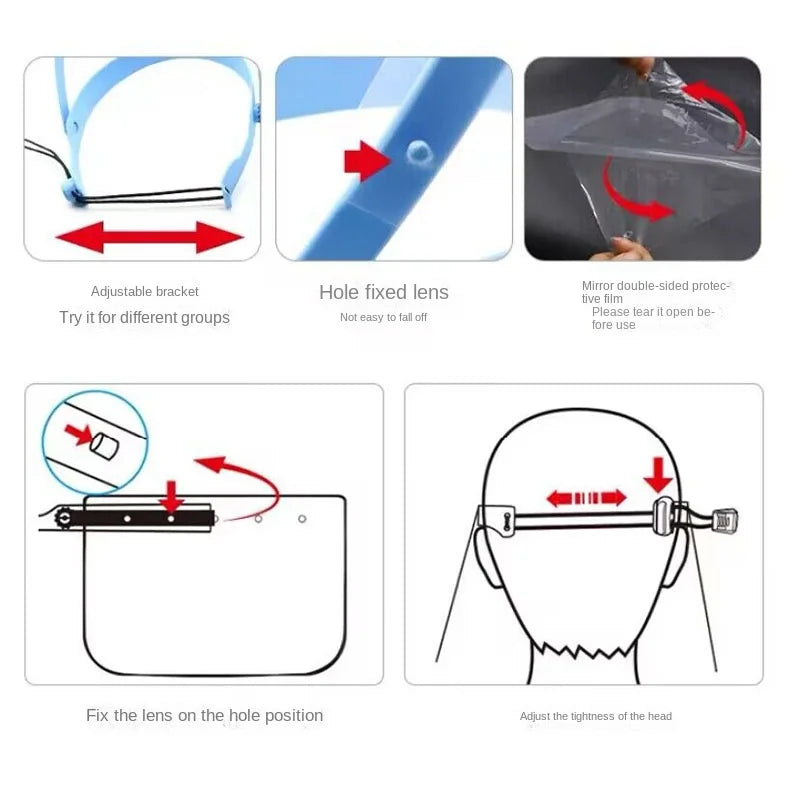 ‌Reusable Full Face Shield - Adjustable Headband with Anti-Fog Clear Visor for All-Round Protection