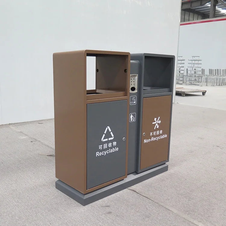 Large Outdoor Commercial Recycle Double Waste Bin Rectangular Steel Trash Can Big Size Standing Classified Garbage Bins