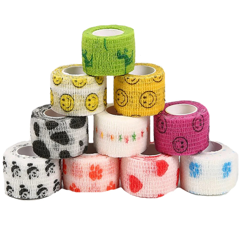 5Pcs/Set 2.5cm Wide Self Adhesive Colorful Elastic Bandage Wrap Stretch Self-Adherent Tape for First Aid,Sports,Wrist,Ankle,Knee