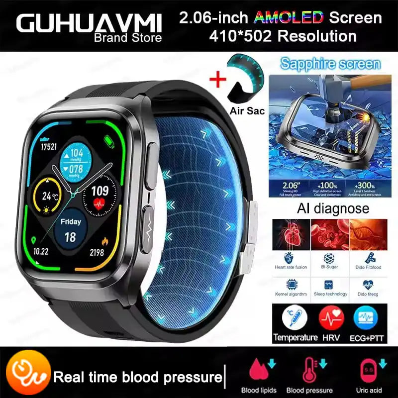 2025 AI Diagosis ECG Health Smart Watch Men Blood Pressure Lipid Uric Acid NFC Air Pump Airbag Health Smartwatches Women For IOS