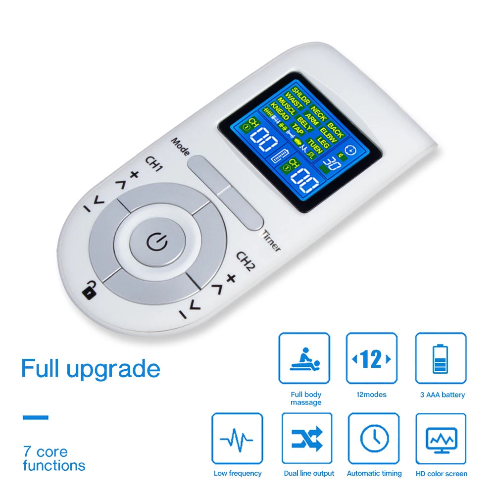 Tens Muscle Stimulator 12-Mode Electric EMS Acupuncture Body Massage Digital Therapy Machine Electrostimulator
