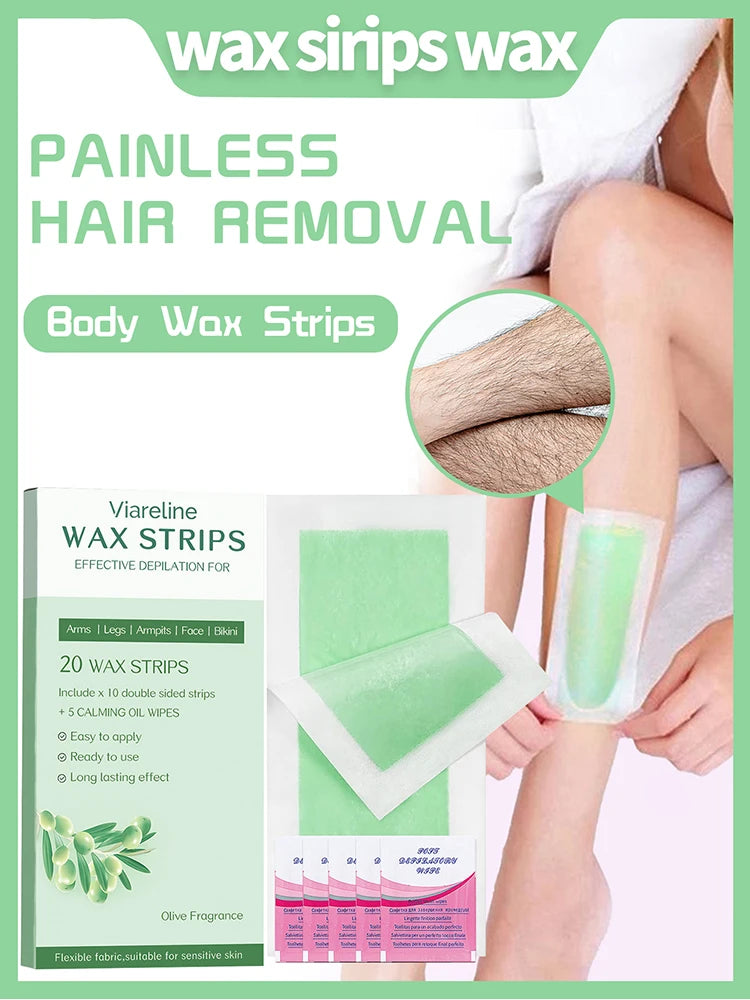 1 Box Contains 20 Facial and Body Wax Strips* 5 Cleansing Wipes for Painless Hair Removal