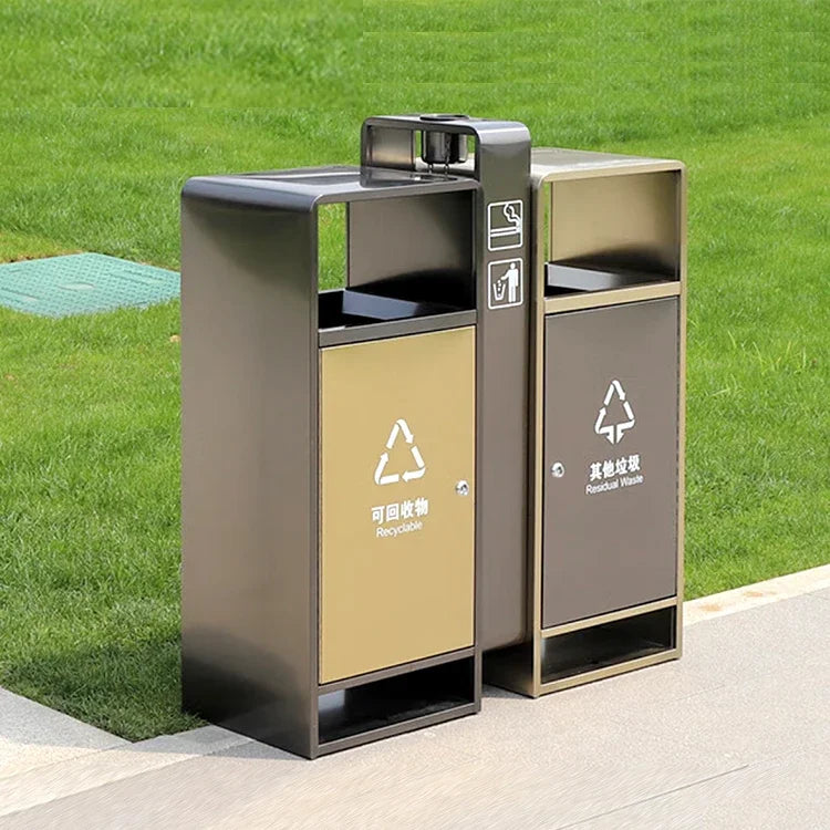 Large Outdoor Commercial Recycle Double Waste Bin Rectangular Steel Trash Can Big Size Standing Classified Garbage Bins