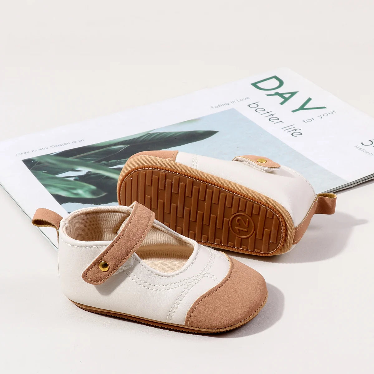 2025 Spring and Autumn High-quality Baby Girl's First Walkers With Color-block Design And Non-slip TPR Soles For 0-18M BHX5186