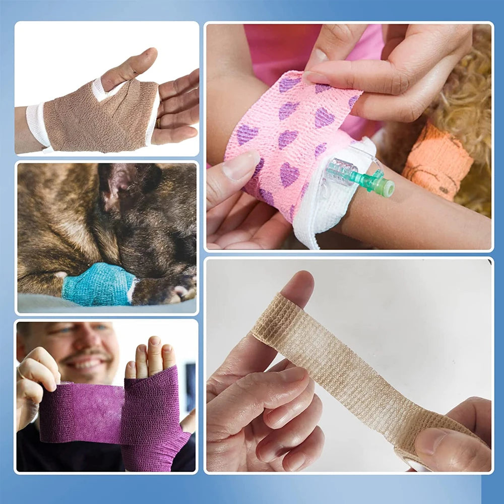 5Pcs/Set 2.5cm Wide Self Adhesive Colorful Elastic Bandage Wrap Stretch Self-Adherent Tape for First Aid,Sports,Wrist,Ankle,Knee