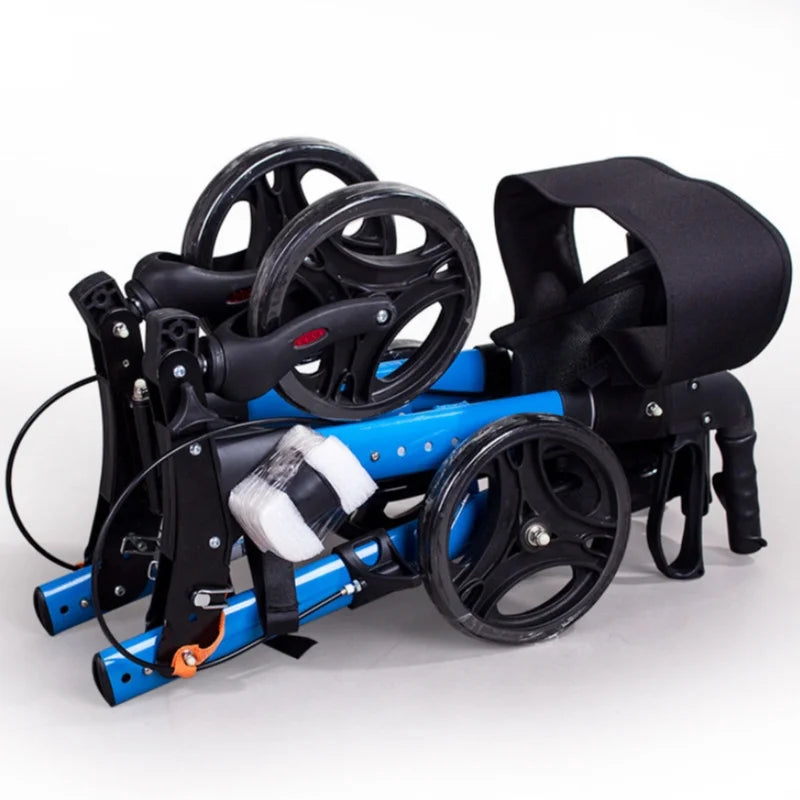 Portable Four-Wheel Shopping Cart For Elderly Aluminum Alloy Travel Rollator With Comfortable Seat And Wheels
