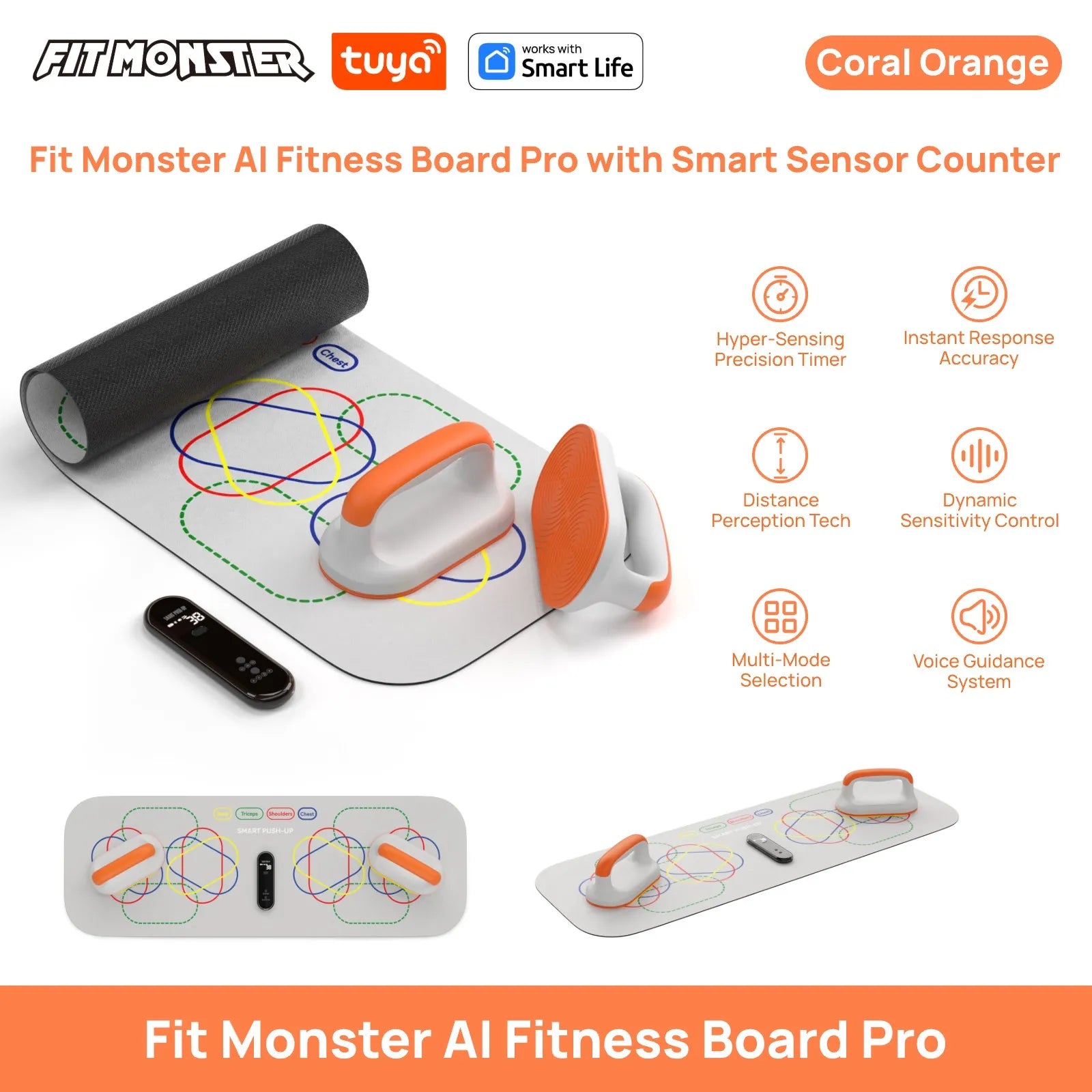 AI Fitness Board Pro with Smart Counter | Intelligent Push Up Trainer with LCD Display | Home Workout Equipment