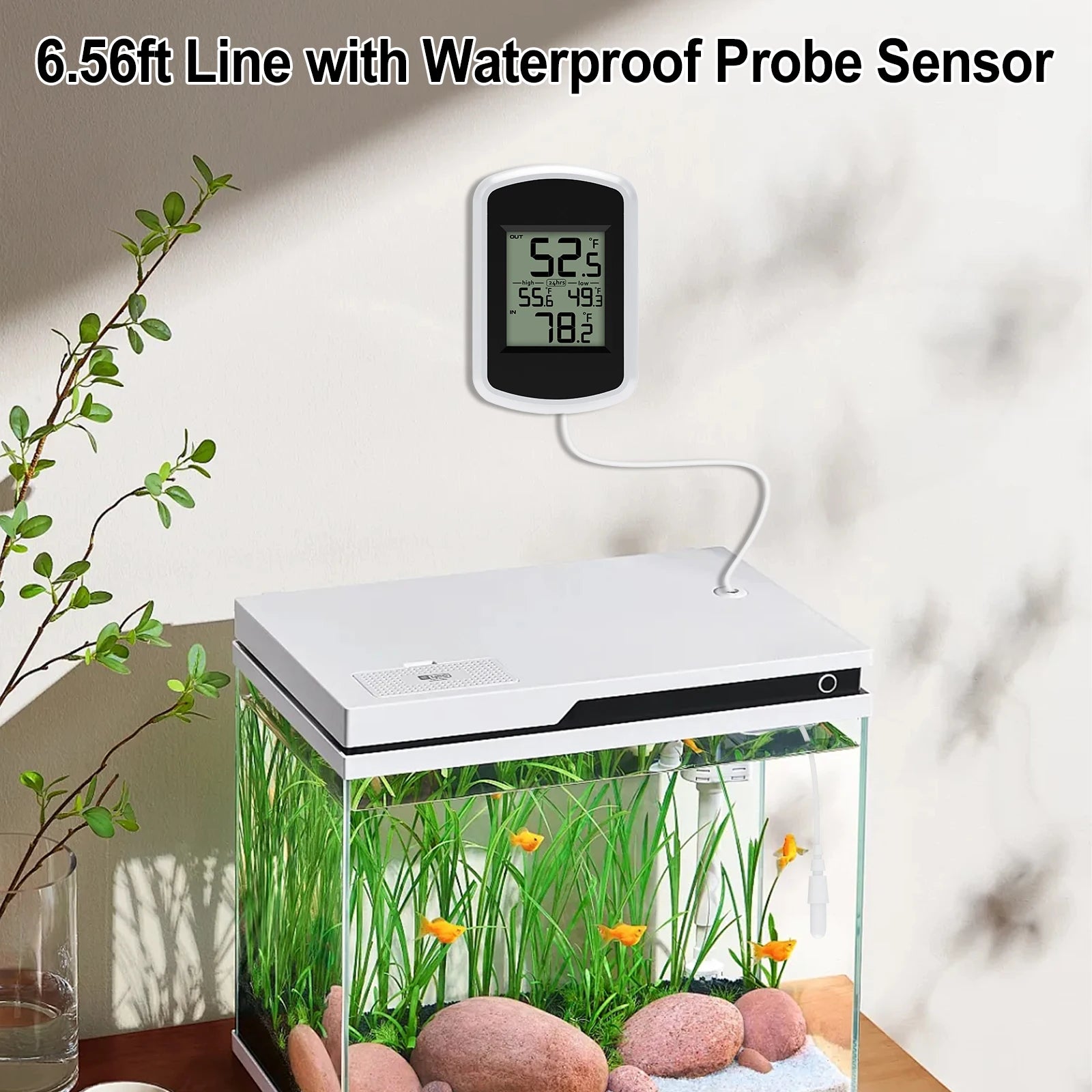 Digital Thermometer Waterproof Indoor Outdoor with 2m Probe Sensor Min/Max Memory LCD Display for Home Garden Fridge Aquarium