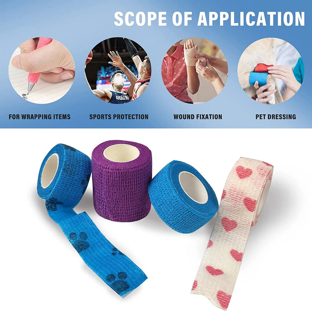 5Pcs/Set 2.5cm Wide Self Adhesive Colorful Elastic Bandage Wrap Stretch Self-Adherent Tape for First Aid,Sports,Wrist,Ankle,Knee