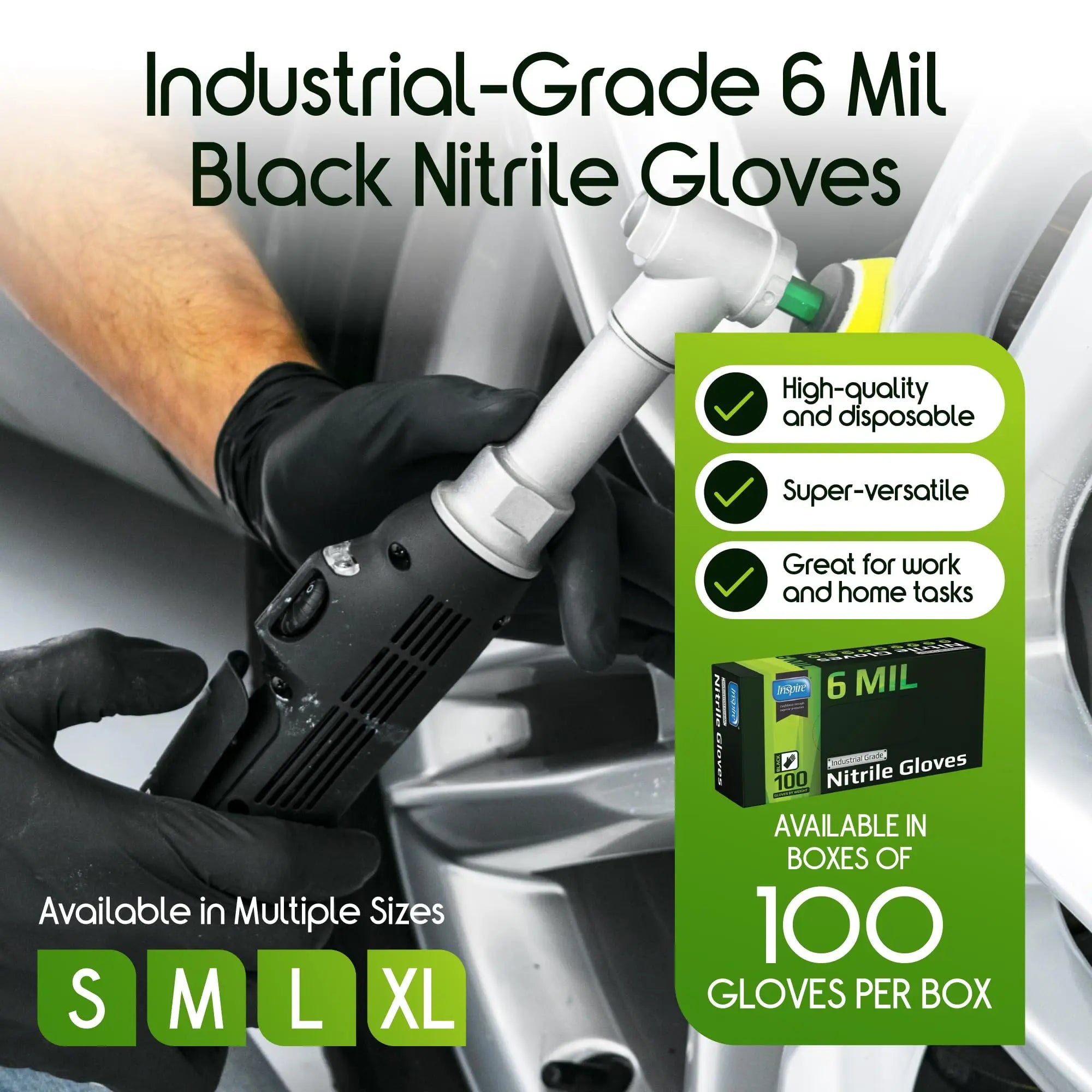 6 Mil Black Nitrile Gloves - Heavy Duty, Chemical Resistant, Disposable - for Medical, Cleaning, Cooking, Industrial (100 Pcs)