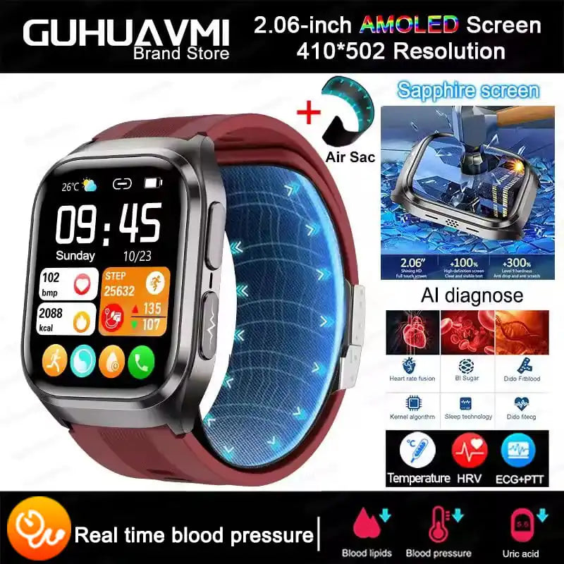 2025 AI Diagosis ECG Health Smart Watch Men Blood Pressure Lipid Uric Acid NFC Air Pump Airbag Health Smartwatches Women For IOS