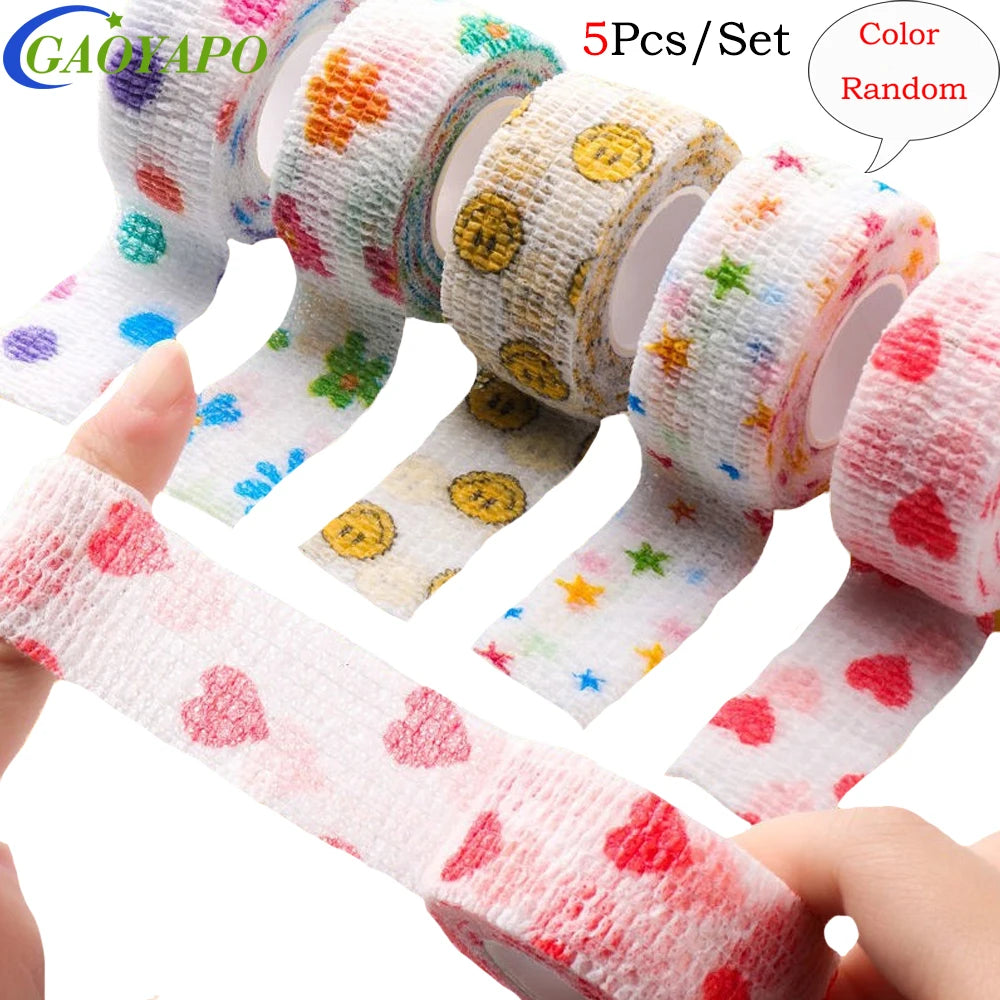 5Pcs/Set 2.5cm Wide Self Adhesive Colorful Elastic Bandage Wrap Stretch Self-Adherent Tape for First Aid,Sports,Wrist,Ankle,Knee