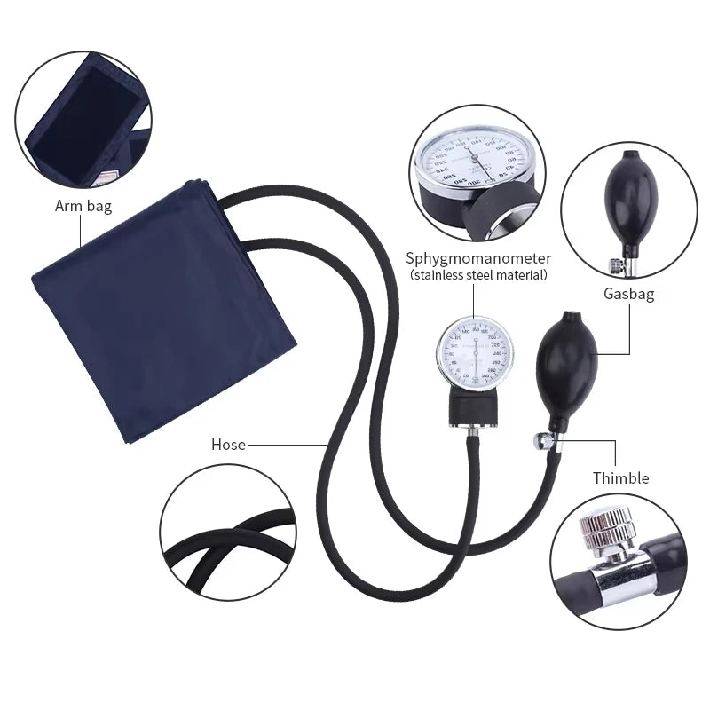 Manual Blood Pressure Monitor BP Aneroid Baumanometer Stethoscope Upper Arm Sphygmomanometer with Zipper Bag for Adult Cuff Home