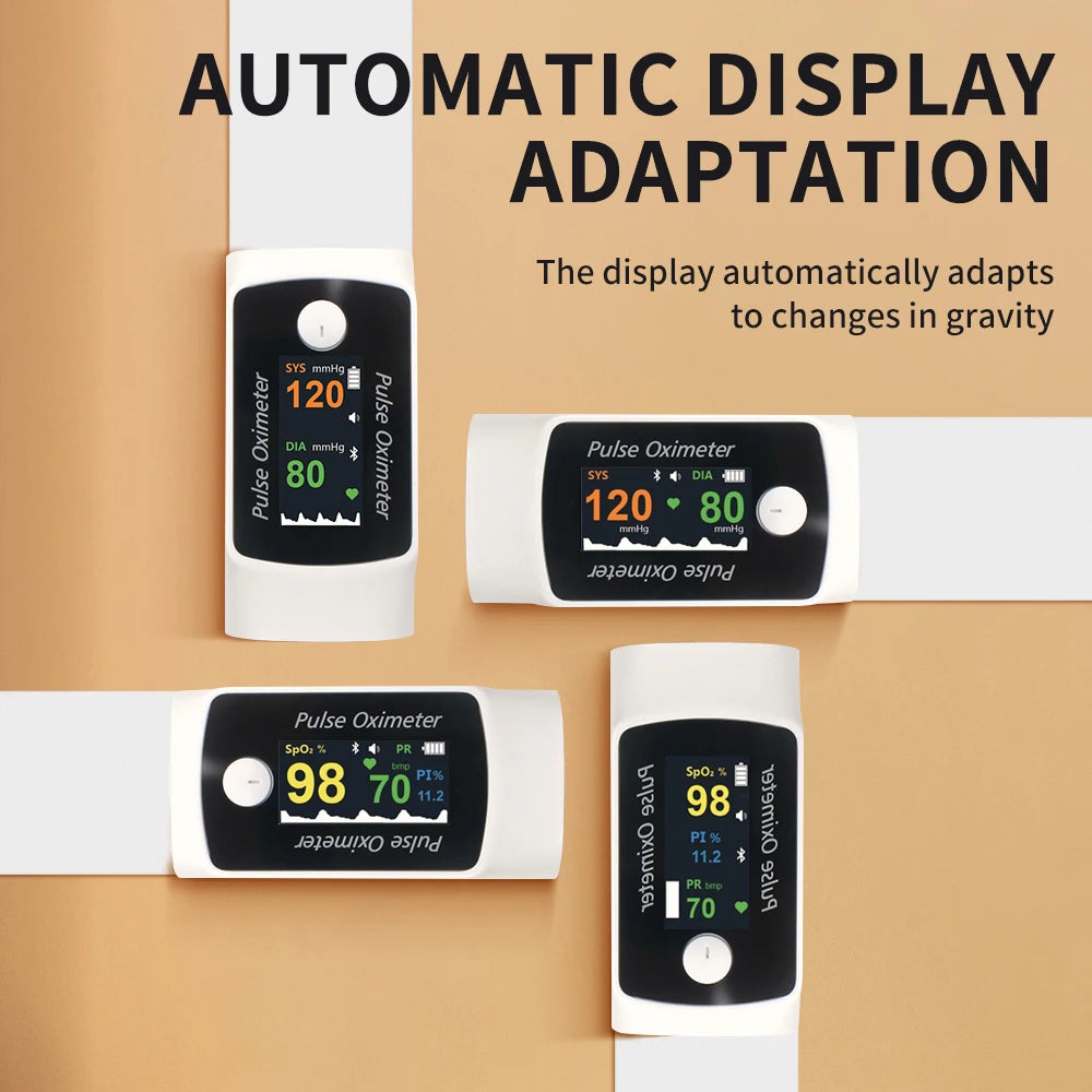 Digital Fingertip Pulse Oximeter & Blood Pressure Monitor 2 in 1 with Bluetooth Household Fingertip OximetroPressure Meter OLED