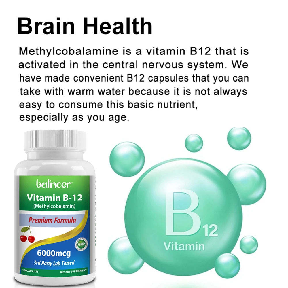 Vitamin B12 - Improve Mood, Improve Brain, Strengthen Nervous System, Increase Energy, Promote Metabolism, Maintain Heart Health