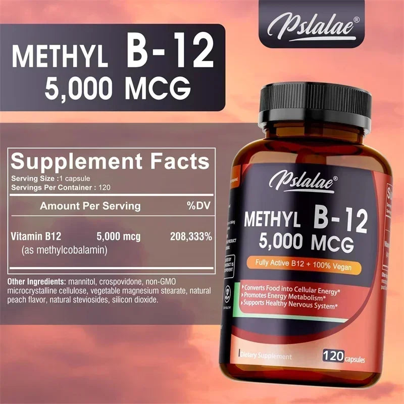 Vitamin B12 5000 Mcg - Supports Heart Health, Nervous System, Promotes Metabolism, Increases Energy Levels, Relieves Fatigue