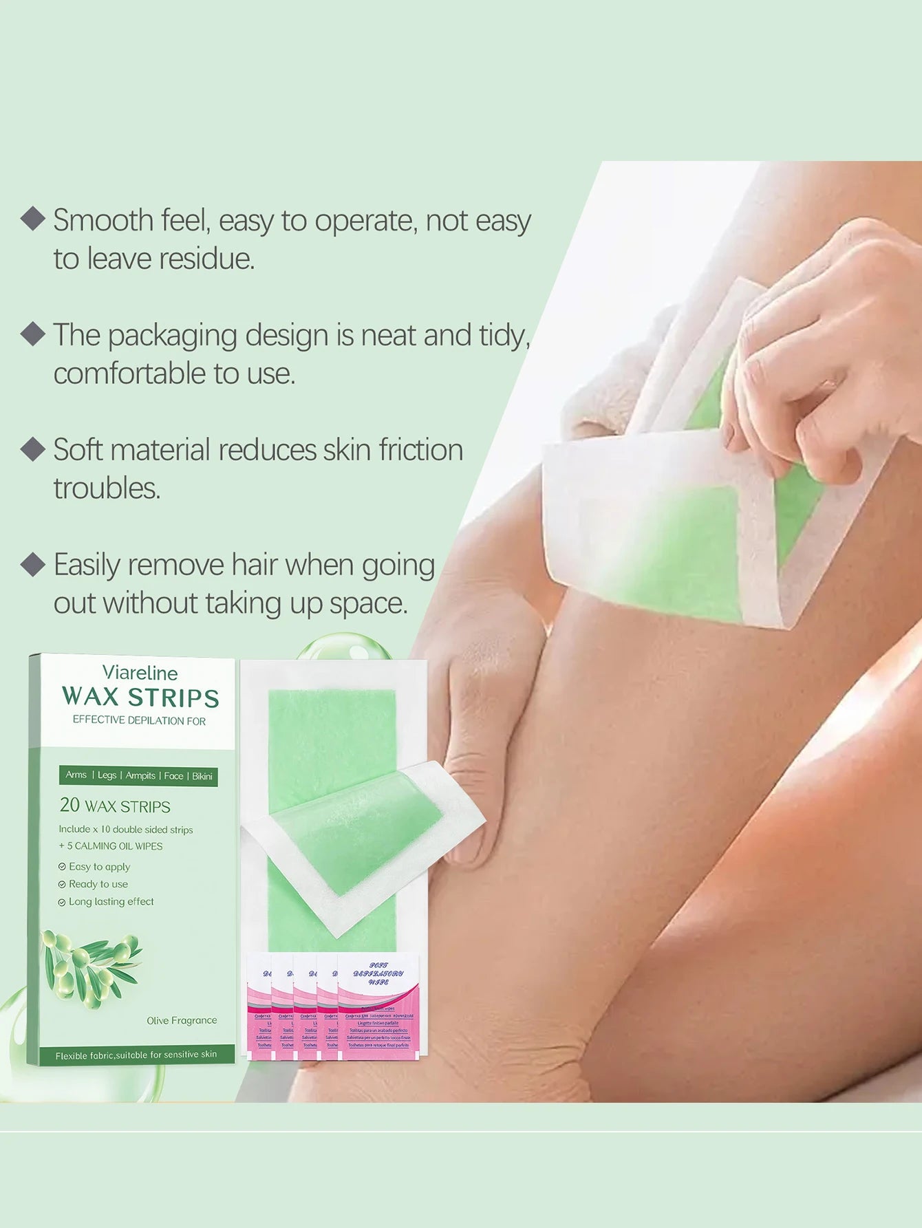 1 Box Contains 20 Facial and Body Wax Strips* 5 Cleansing Wipes for Painless Hair Removal