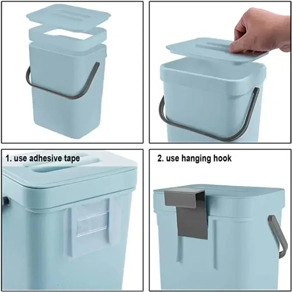 Space-Saving Quiet-Close Trash Can - 3/5L, Eco-Friendly Sealed Bin for Kitchen & Office, No Electricity Needed