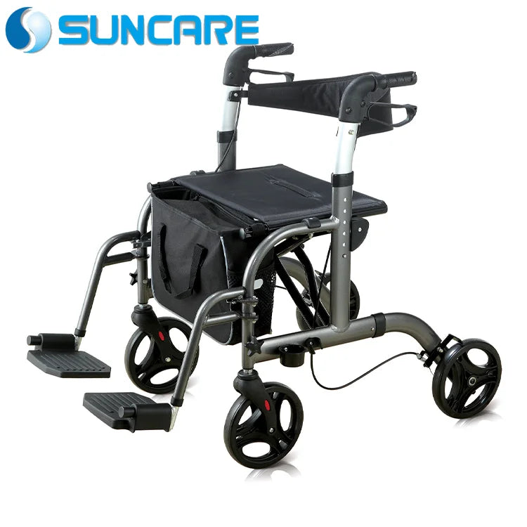 China Wholesale Mobility Aid 4-Wheel Lightweight Aluminum Alloy Outdoor Rollator Walker With Seat For Elder
