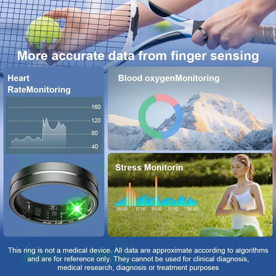 Smart Health Ring Comprehensive Monitoring Elegant Design Multi-Functional Sports Tracker IP68 Waterproof Rings for Women Men