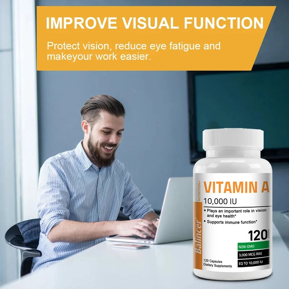 Vitamin A Capsules - Antioxidant, Promotes Healthy Skin, Eyes, and Immune System, Helps Improve Vision, Non-GMO, 120 Capsules