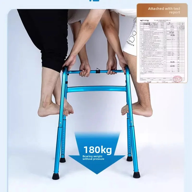 Elderly Walking Aid Four-Leg Adjustable Height Walker for Stairs 360° Swivel Rubber Pads Anti-Slip Design Lightweight Folding