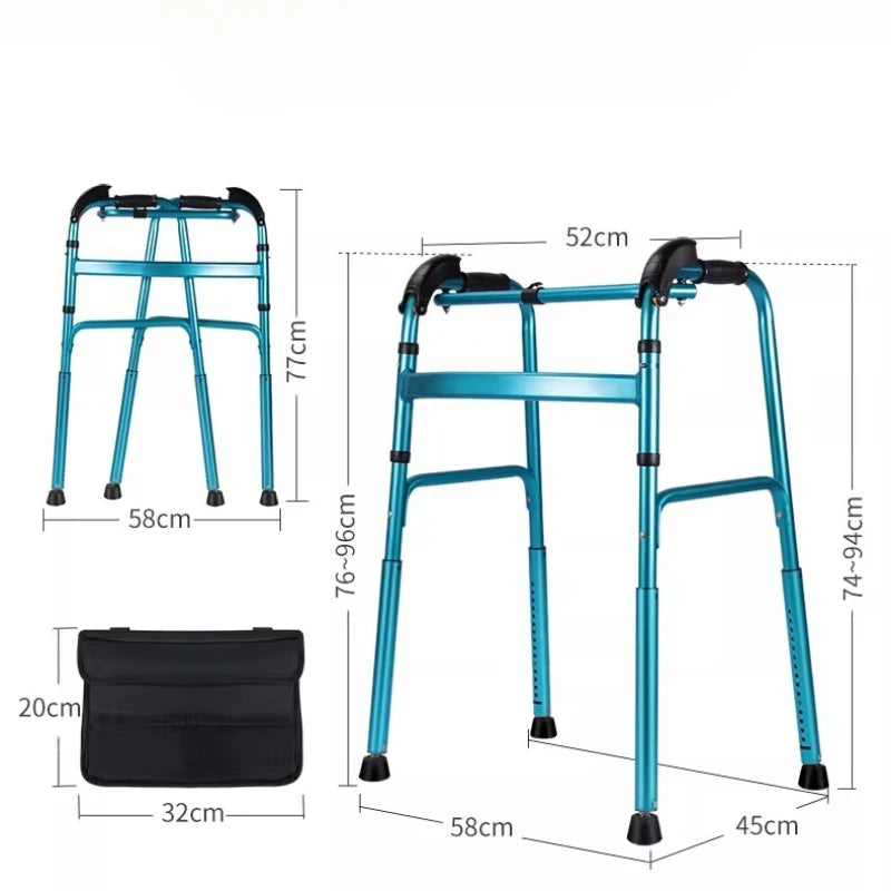 Elderly Walking Aid Four-Leg Adjustable Height Walker for Stairs 360° Swivel Rubber Pads Anti-Slip Design Lightweight Folding