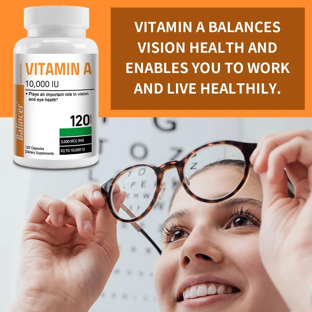 Vitamin A Capsules - Antioxidant, Promotes Healthy Skin, Eyes, and Immune System, Helps Improve Vision, Non-GMO, 120 Capsules